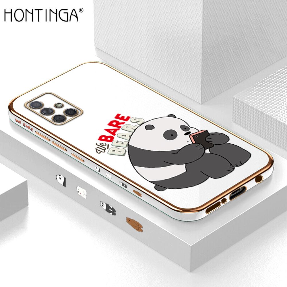 Hontinga for Samsung A71 4G Back Cover + Free Lanyard Luxury 6D Plating Cute Cartoon Panda Side Pattern Case Soft Silicone Square Mobile Cover