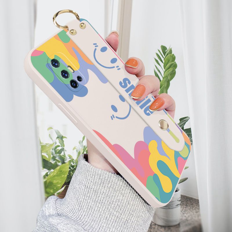 Jizetin for Vivo V17 Wrist Strap Case Soft Candy Color Splash Ink Cover Ultra Thin Anti Fall Liquid Silicone Phone Case