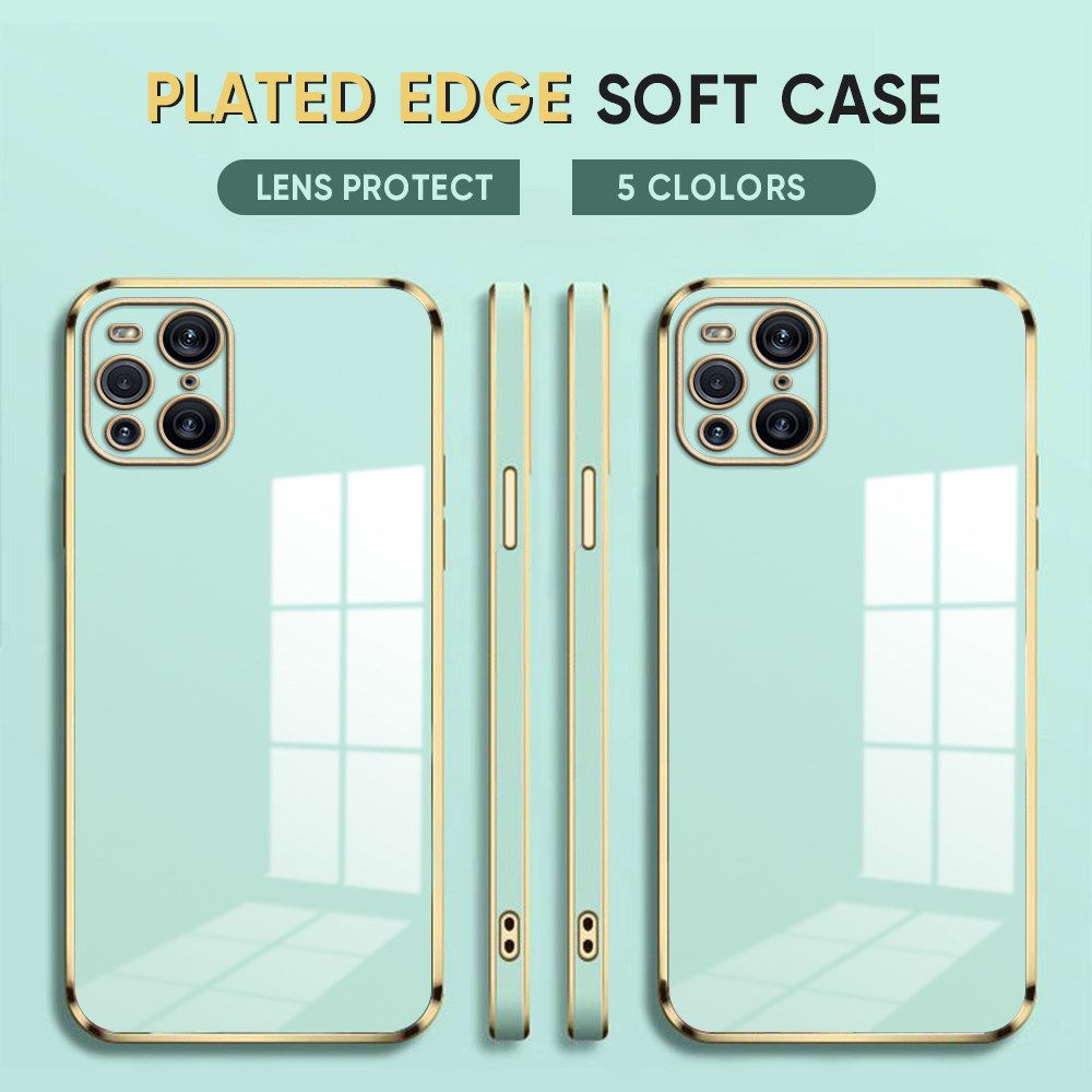 Luxury 6D Plating Case for OPPO Find X3 Pro Soft Silicone Square Frame Back Cover Shiny Bling Phone Cases