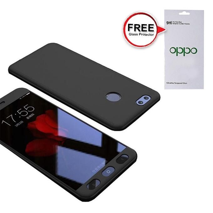 Oppo A73 360 Degree Phone Case with Free Glass Protector - Black