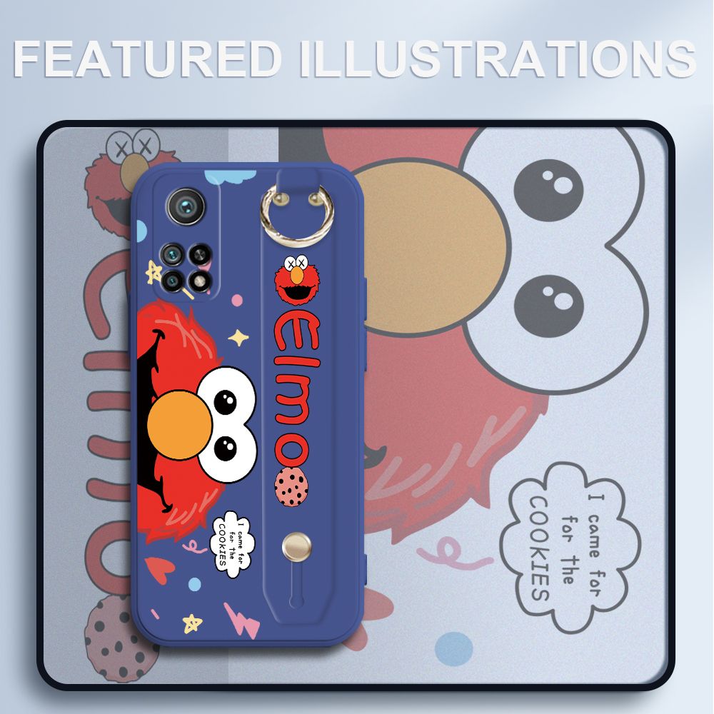 UCUC for Xiaomi Mi 10T Wrist Strap Case Creative Cartoon Red Haired Monster Cover Ultra Thin Anti Fall Liquid Silicone Phone Case