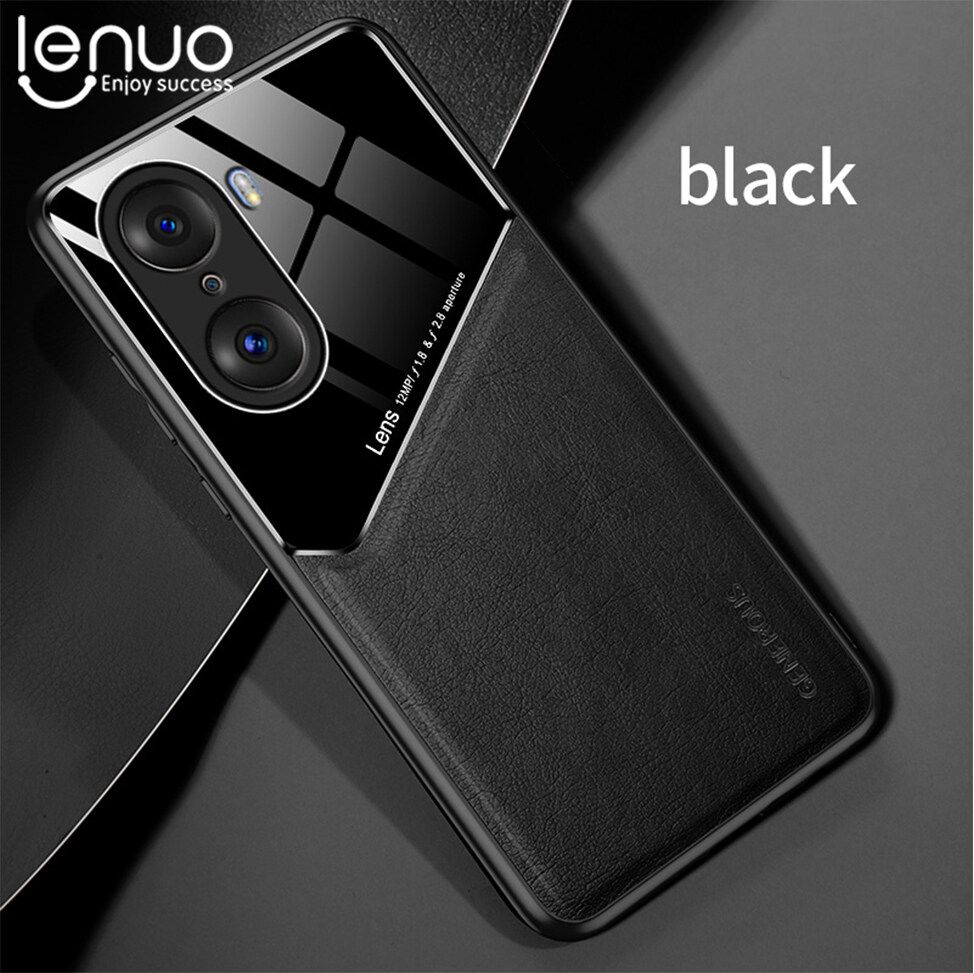 Lenuo For Huawei Honor 60 Pro Case Leather Texture Car Magnetic Holder Back Cover Soft Silicon Frame Shockproof Coque Casing