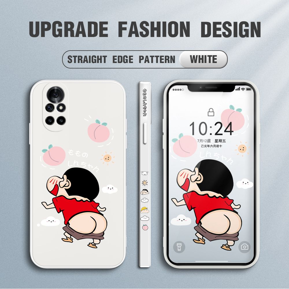 Jizetin for Huawei Nova 8 Pro Case New Cartoon Crayon Shin-chan Design Side Design Phone Case Square Edge Pattern Liquid Silicone Cases Full Cover Camera Shockproof Protective Case