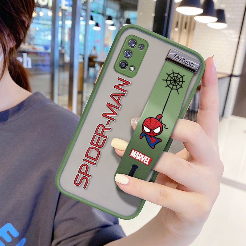 UCUC for Realme 7 Pro Wrist Strap Case Superhero Spider Superman Wristband Printing Cover Shockproof Frosted Phone Case