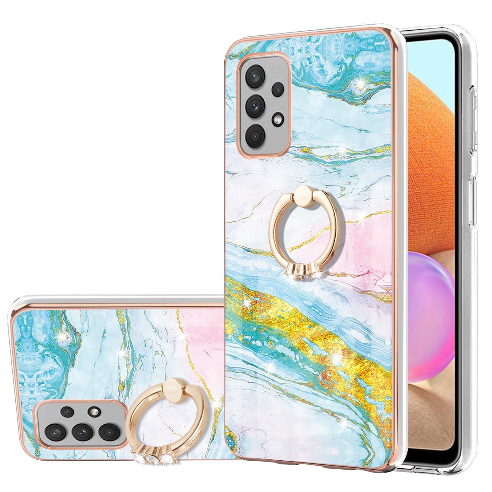 Case for Samsung Galaxy A32 4G Marble Pattern Hybrid Hard Back Soft TPU Bumper Case Cover with Ring Holder Stand