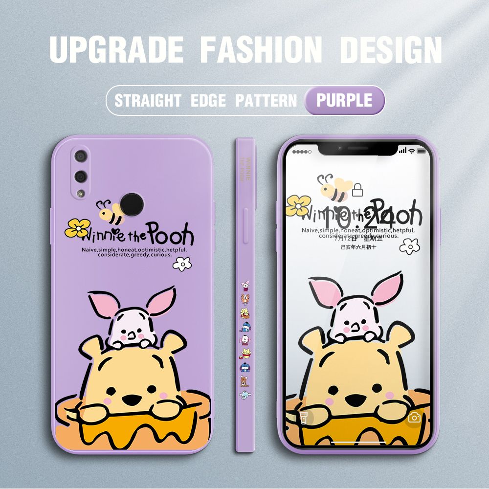 Jizetin for Huawei Y9 2019 Case Side Design Phone Cover Lovely Cartoon Pooh Bear Cover Square Edge Pattern Liquid Silicone Trend Case
