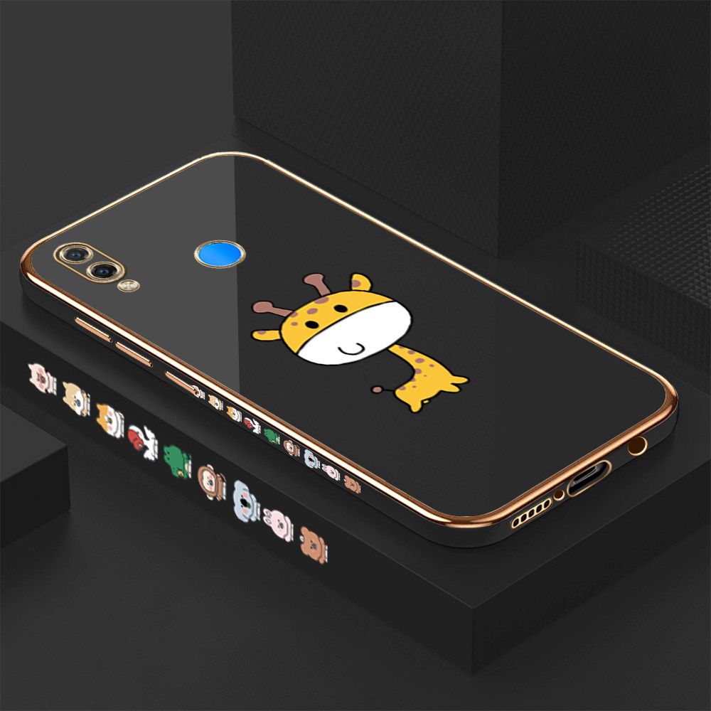 Luxury 6D Plating Case for Huawei Nova 3i Color Cute Giraffe Side Pattern Back Cover Soft Silicone Square Frame Shiny Bling Phone Cases + Free Lanyard
