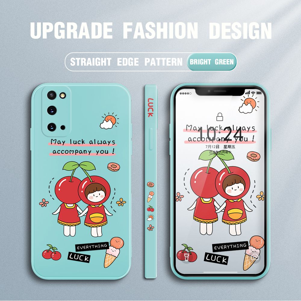 Jizetin for Samsung Galaxy S20 Case Fashion Cherry Girl Design Side Design Phone Case Square Edge Pattern Liquid Silicone Cases Full Cover Camera Shockproof Protective Case