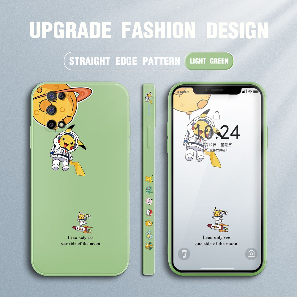 Jizetin for Realme 7 5G Case Side Design Phone Cover Cute Astronaut Pikachu Cover Square Edge Pattern Liquid Silicone Trend Case