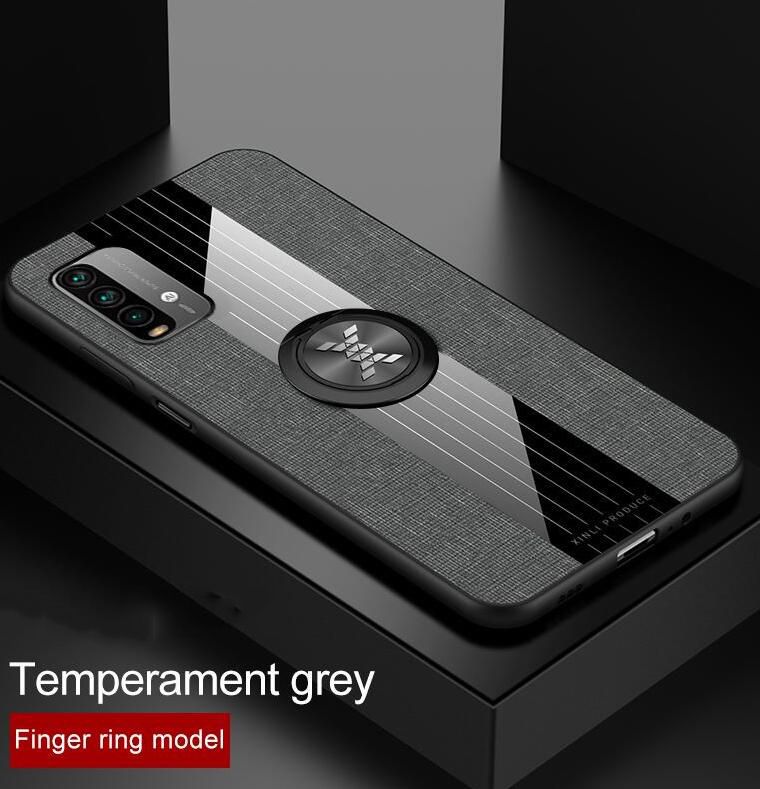 icasecover for Redmi 9T Hard Case Hybrid Fabric TPU Shockproof Metal Ring Holder Cover