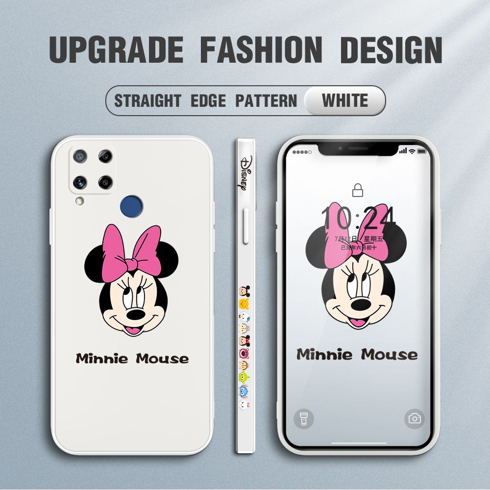 Jizetin for Realme C15 Case Minnie Mickey Mouse Design Side Design Phone Case Square Edge Pattern Liquid Silicone Cases Full Cover Camera Shockproof Protective Case