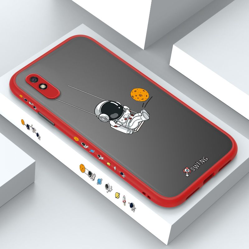 ZeroQiQi for Redmi 9A Case Astronaut Swinging Side Printing Cover Frosted Ultra Thin Protective Anti Fall Phone Case