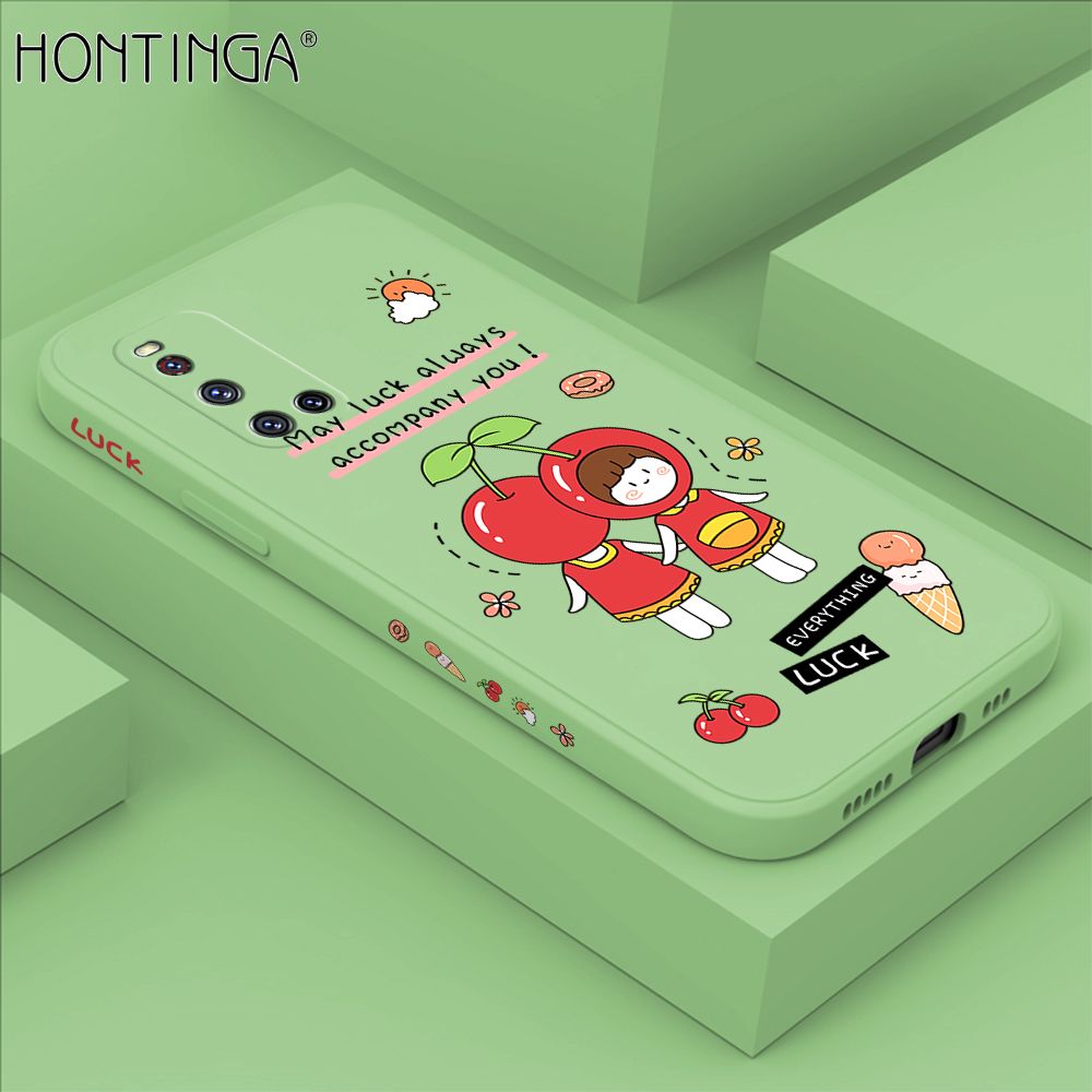 Hontinga for Vivo V19 Case Side Design Cute Cherry Girl Back Cover Soft Square Edge Pattern Liquid Silicone Trend Phone Cases