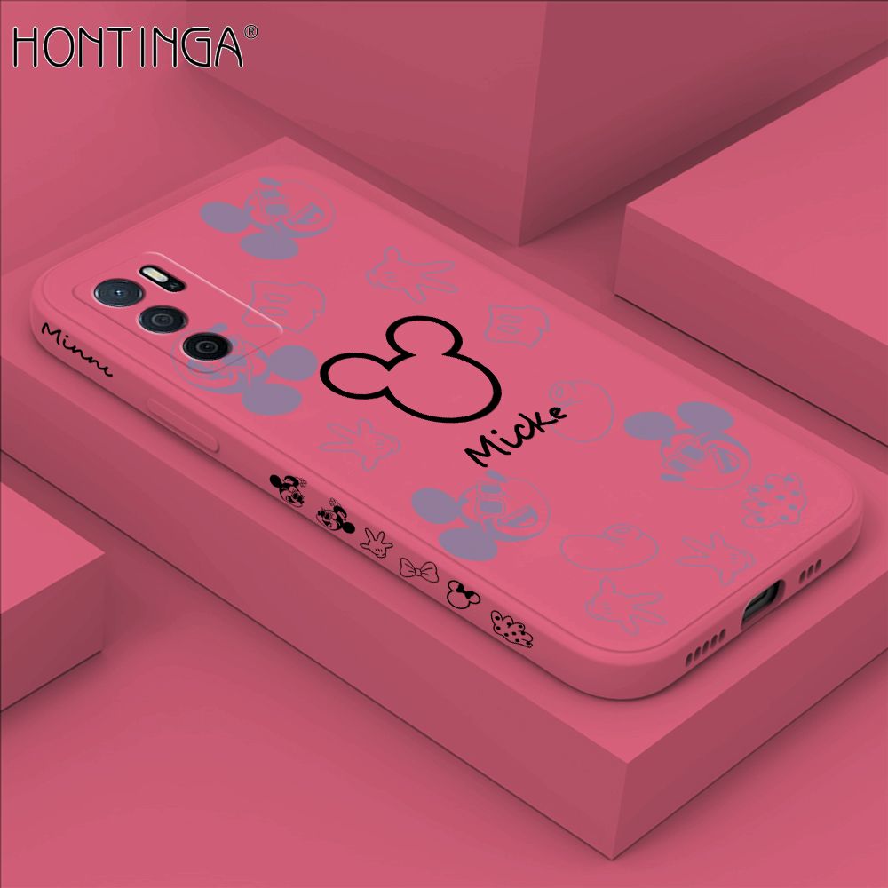 Hontinga for OPPO A16 Case Side Design Cute Mouse Avatar Back Cover Soft Square Edge Pattern Liquid Silicone Trend Phone Cases