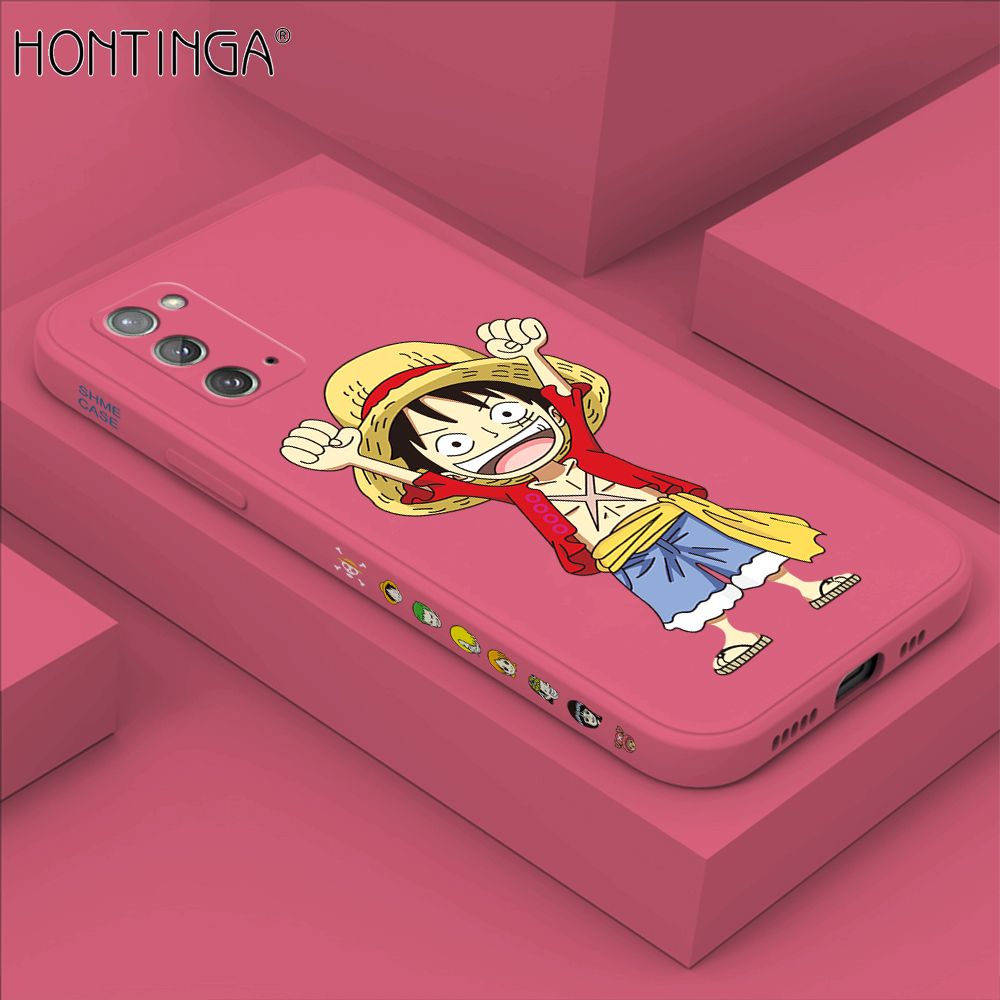 Hontinga for Samsung Note 20 Case Side Design Anime Cartoon Luffy Back Cover Soft Square Edge Pattern Liquid Silicone Trend Phone Cases
