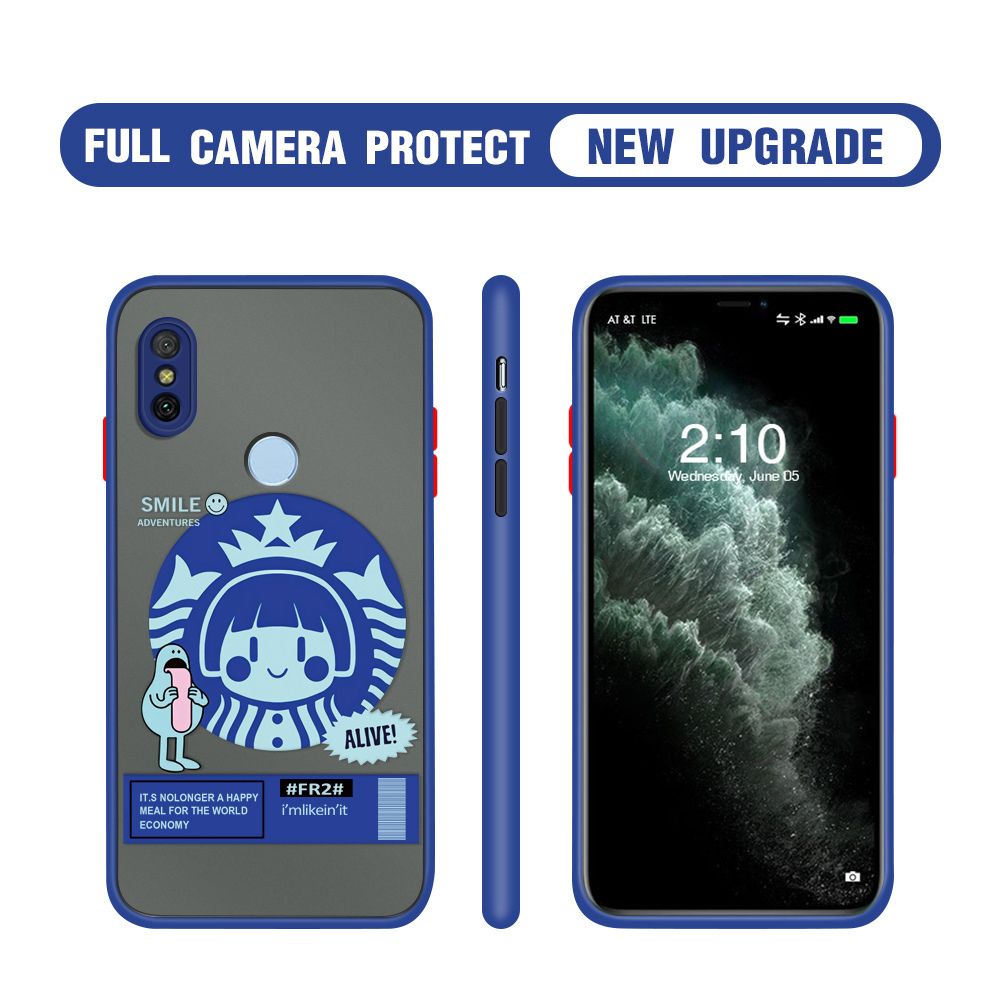 Hontinga for Redmi 6 Pro Case Cute Coffee Girl Camera Shockproof Protection Casing Edge Frosted Transparent Phone Cover