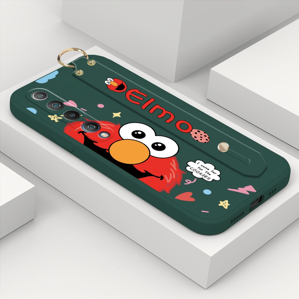 ZeroQiQi for Xiaomi Mi 10 Wrist Strap Case Cute Cute Cartoon Little Monster Phone Cover Square Edge Liquid Silicone Case Full Cover Camera Shockproof Protective Cases