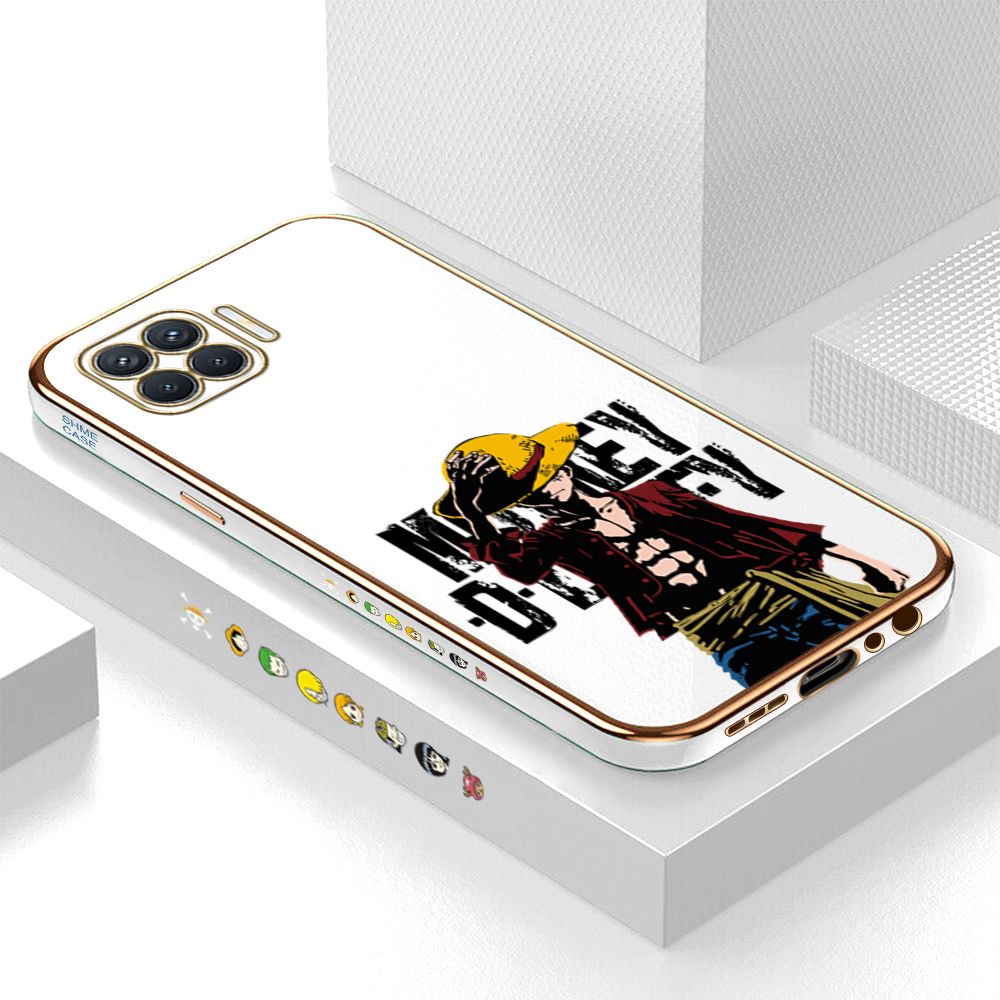 Luxury 6D Plating Case for OPPO Reno4 F Handsome Luffy Side Pattern Back Cover Soft Silicone Square Phone Cases + Free Lanyard