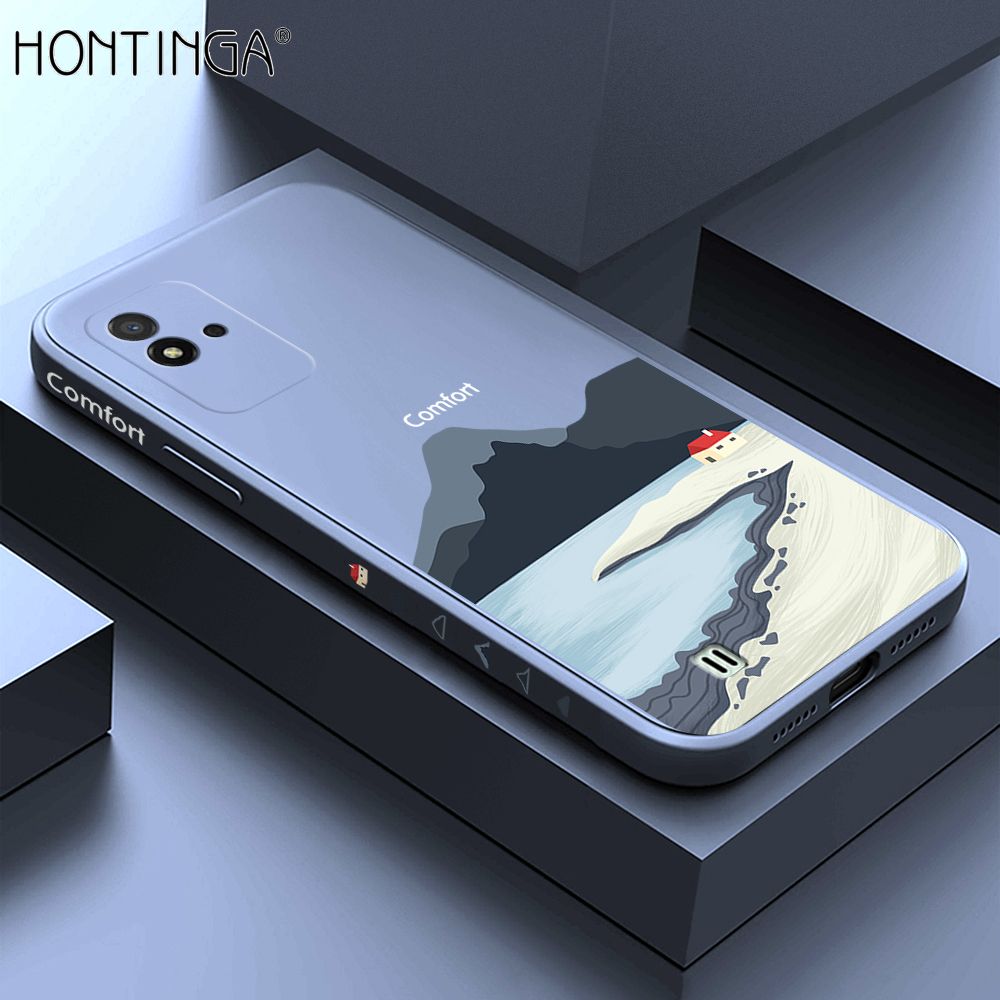 Hontinga for Realme Narzo 50I Case Side Design New Mount Back Cover Soft Square Edge Pattern Liquid Silicone Trend Phone Cases