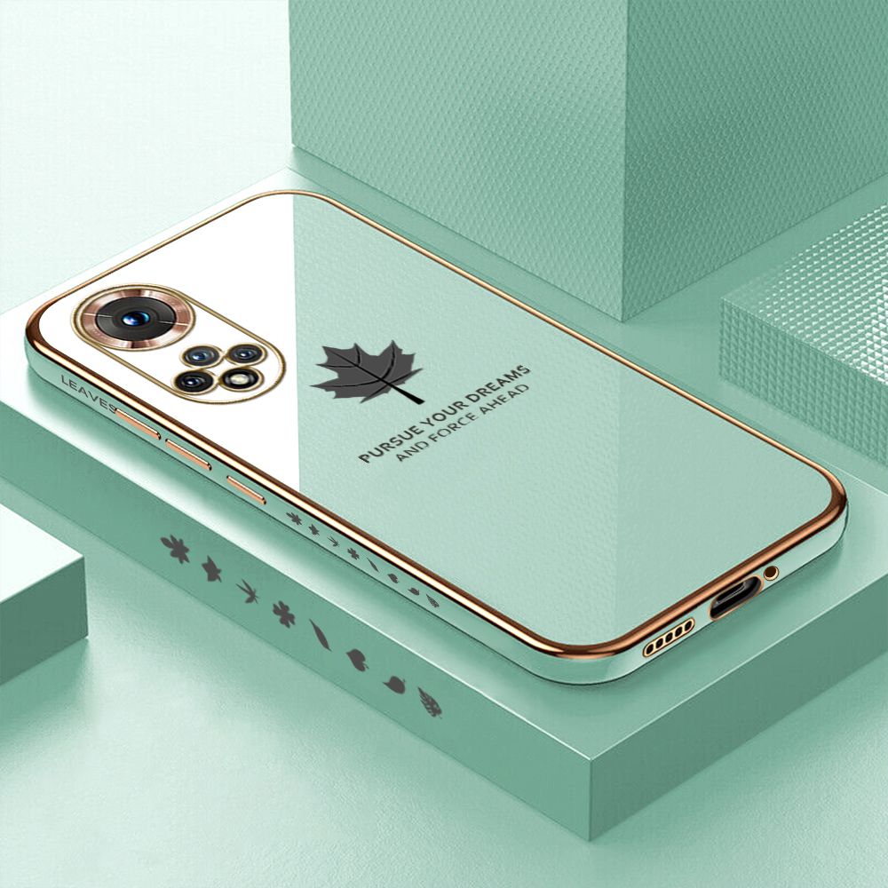 Luxury 6D Plating Case for Honor 50 Maple Leaf Side Pattern Back Cover Soft Silicone Square Phone Cases + Free Lanyard