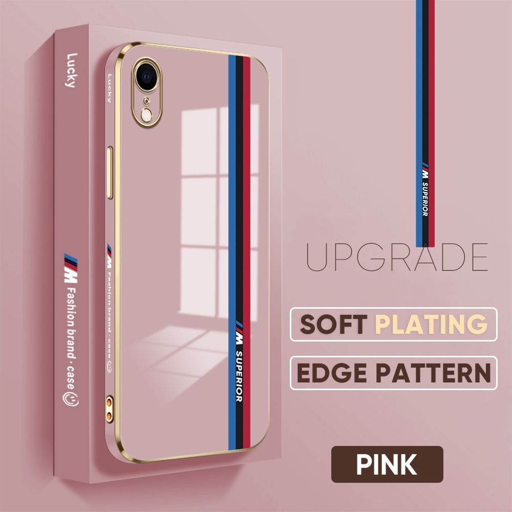 TA for iPhone XR Back Cover + Free Lanyard Track Sign Luxury 6D Plating Case Side Pattern Soft Silicone Square Phone Cases