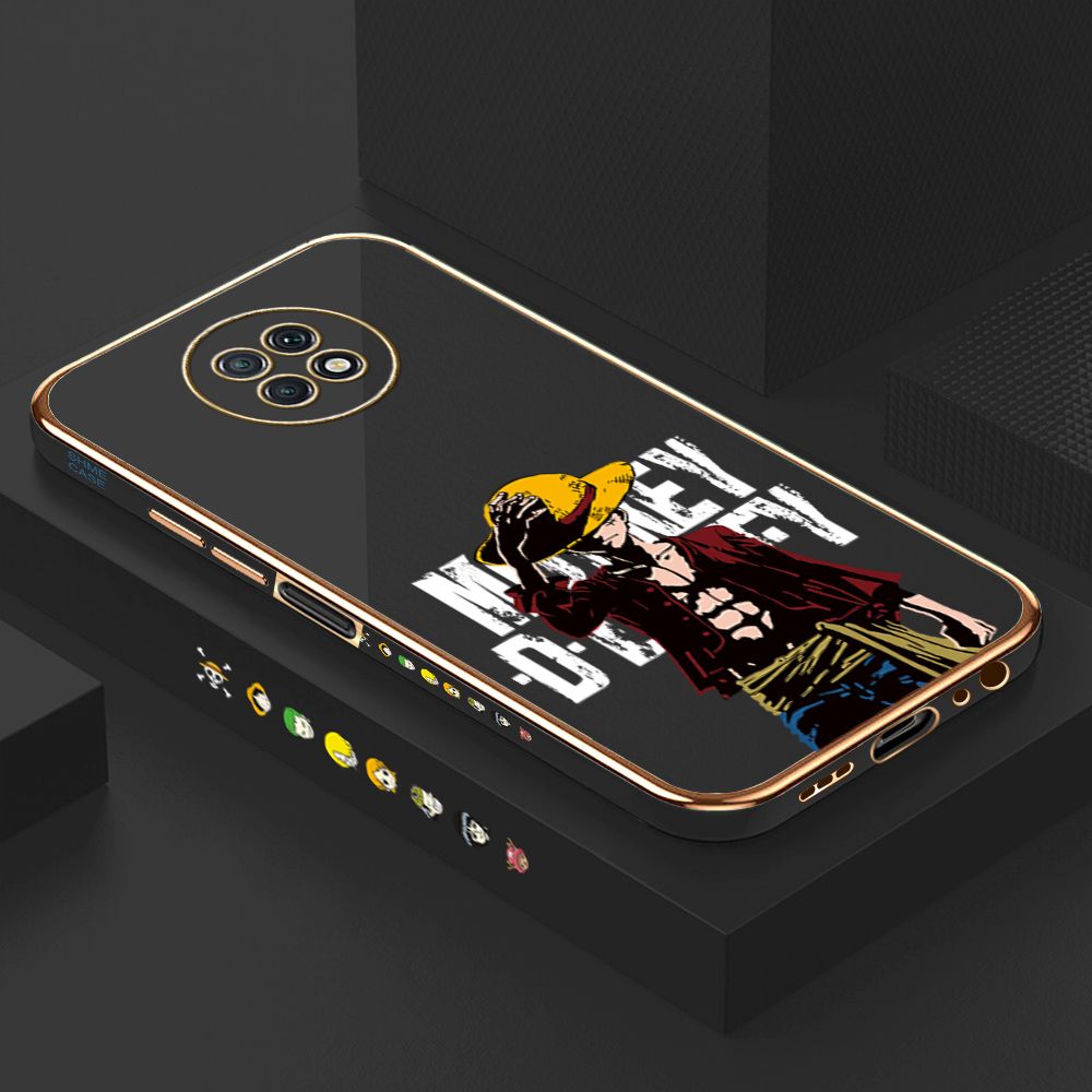 Luxury 6D Plating Case for Xiaomi Redmi Note 9T Handsome Luffy Side Pattern Back Cover Soft Silicone Square Phone Cases + Free Lanyard