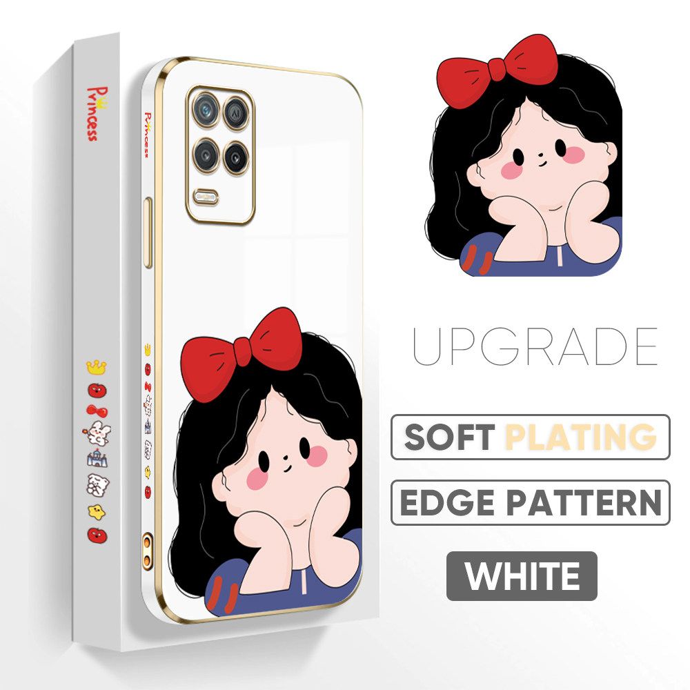 TA for Realme 8 5G Back Cover + Free Lanyard Cute Princess Luxury 6D Plating Case Side Pattern Soft Silicone Square Phone Cases