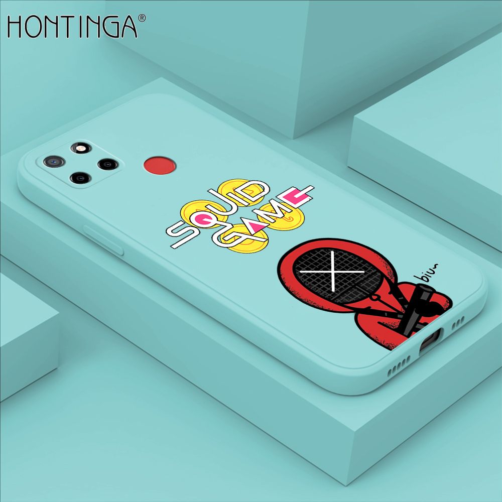 Hontinga for Realme C12 / C25 / C25S / Narzo 20 / Narzo 30A Case Fashion Cartoon Electric Baton Judge Role Phone Cover Square Liquid Silicone Trend Phone Case