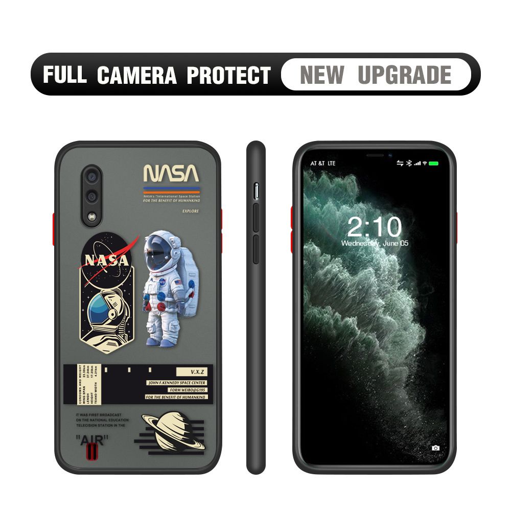 Hontinga for Samsung A01 Case Cartoon Astronaut Cover Camera Shockproof Protection Case Edge Frosted Transparent Phone Cover