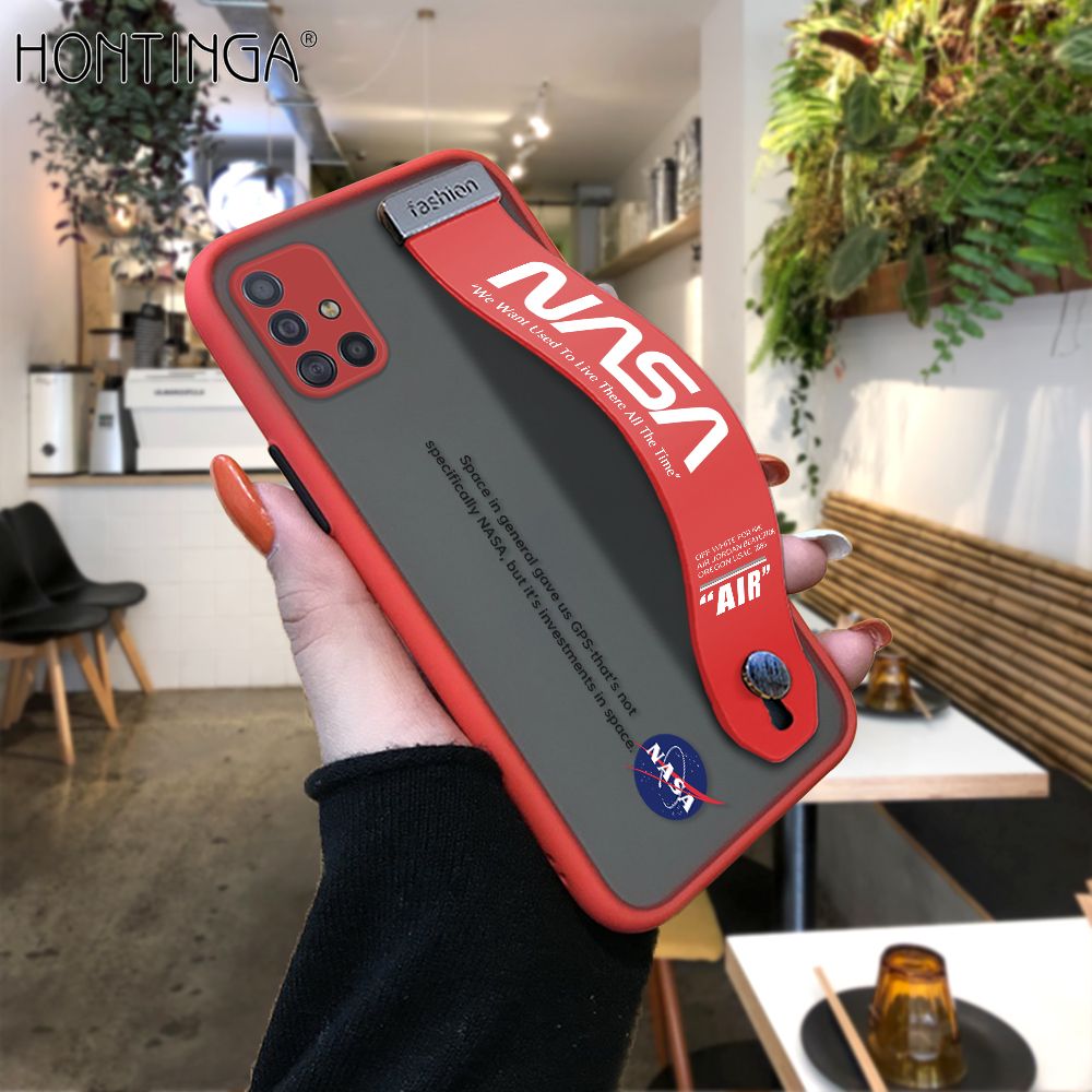 Hontinga for Samsung A51 4G Back Cover With Wristband Popular Space Astronaut Phone Casee Full Lens Protection Thin Frosted Cases