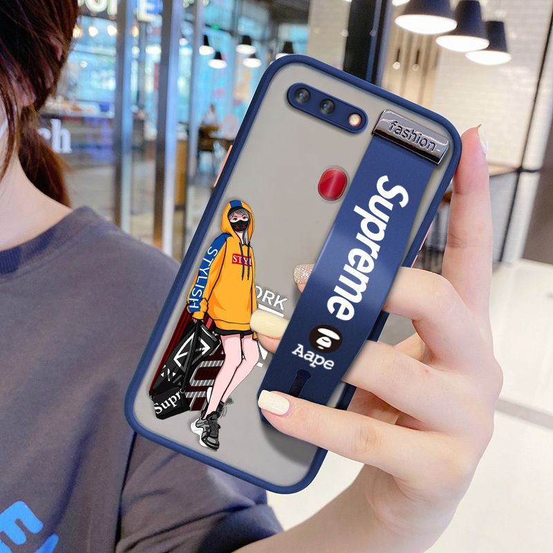UCUC for OPPO R15 Pro Wrist Strap Case Creative Cartoon Handsome Girl Wristband Printing Cover Shockproof Frosted Phone Case