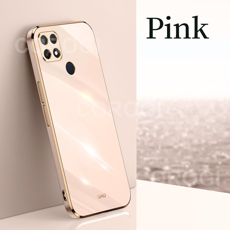 For OPPO A15S Cover Fashion Shiny Plating Square Bumper Slim Phone Case Soft TPU Silicone Shockproof Protective Back Cover