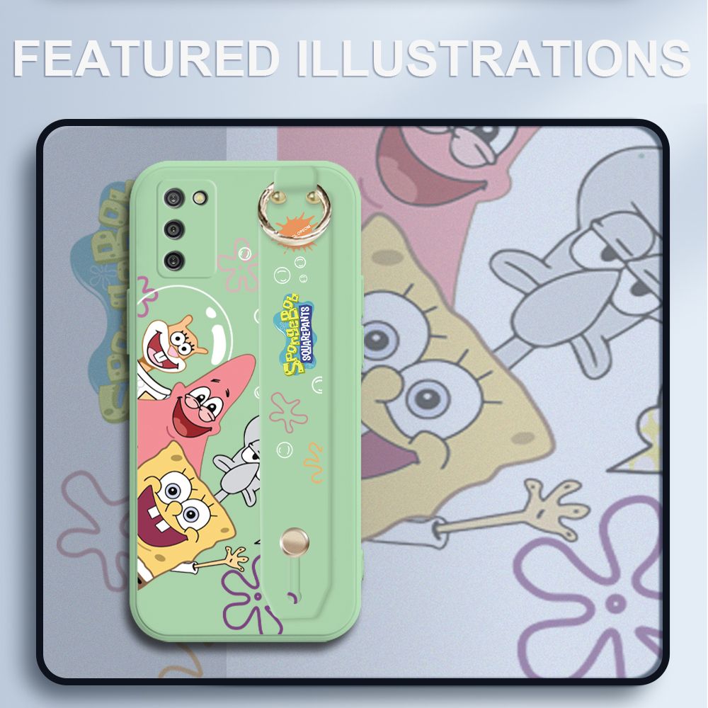 UCUC for Samsung Galaxy A02S Wrist Strap Case Funny Cartoon Sea Creatures Cover Ultra Thin Anti Fall Liquid Silicone Phone Case