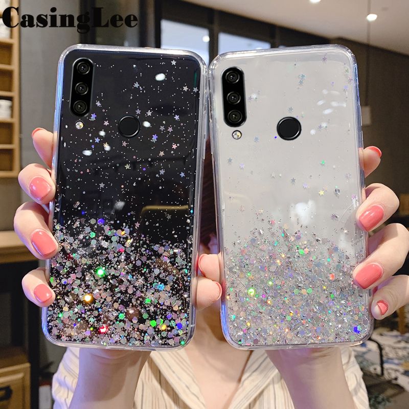 Casinglee For Huawei Y7P case Full Stars Moon Glitter Bling Sequins Cases Soft Back cover for Huawei Y7P Phone cases Starry Sky Transparent For girls and Boys