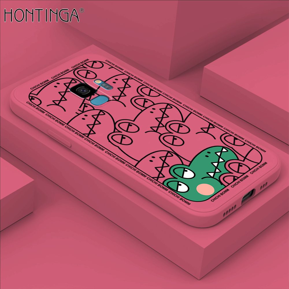 Hontinga for Samsung S9 Case Cartoon Crocodile Alligator Phone Case Phone Case Soft Square Edge Silicone Cases Full Lens Cover Shockproof Protection Cover
