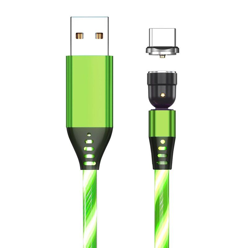 540 Degrees Magnetic Cables LED Flowing Light Micro USB Type C Wire Cord For Huawei Android Mobile Phone Charger For iPhone
