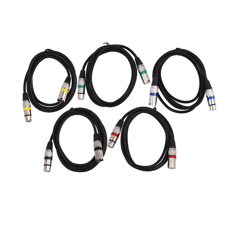 5 Pcs Package XLR Male to Female 3 Pin Cable Jack Audio Foil Cable + Braided Shield for Micro--phone Stage Light Mixer