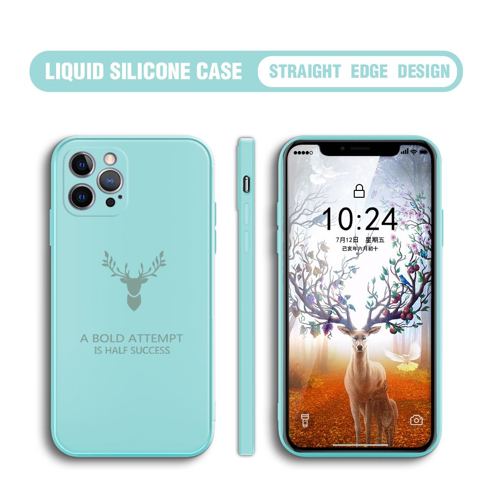 BILI for iPhone 12 Pro Max Back Cover Simple Antlers Ultra Thin Soft Luxury Square Multicolor Liquid Silicone Phone Case