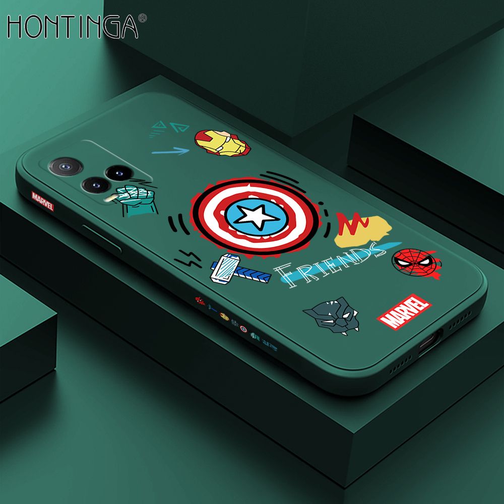 Hontinga for Vivo Y33S Case Side Design Trendy Cartoon Sign Back Cover Soft Square Edge Pattern Liquid Silicone Phone Cases