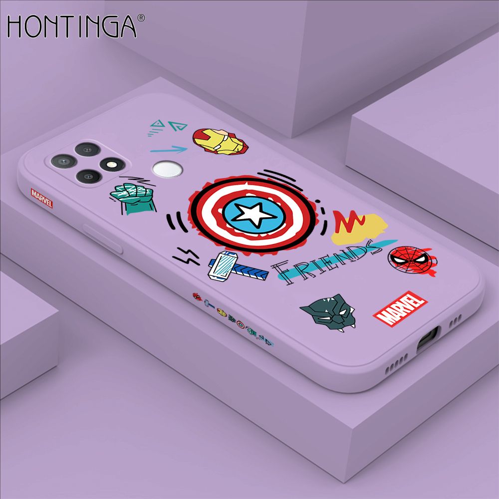 Hontinga for OPPO A15 A15S Case Side Design Trendy Cartoon Sign Back Cover Soft Square Edge Pattern Liquid Silicone Phone Cases