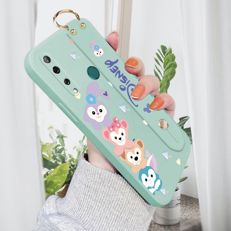 Jizetin for Huawei Y9 Prime 2019 Wrist Strap Case Creative Cartoon Cute Bunny Cover Ultra Thin Anti Fall Liquid Silicone Phone Case