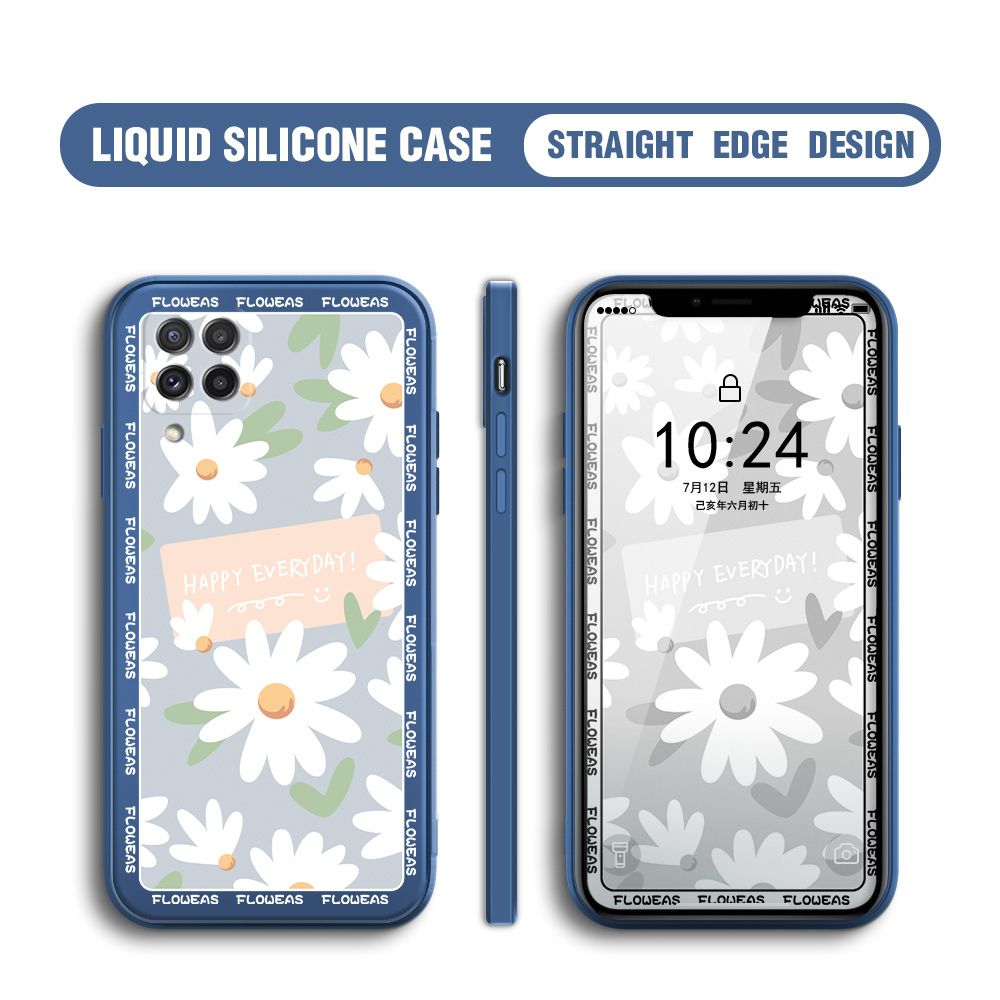 BILI for Samsung Galaxy A22 / M22 Back Cover White Daisy Multicolor Liquid Silicone Phone Case Soft Square Lens Protection Phone Cases