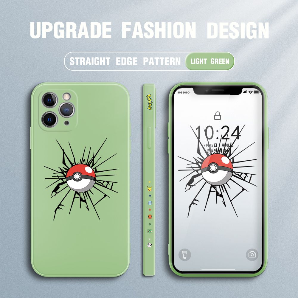 Jizetin for iPhone 11 Pro Case Cartoon Pokémon Pocket Monster Design Side Design Phone Case Square Edge Pattern Liquid Silicone Cases Full Cover Camera Shockproof Protective Case