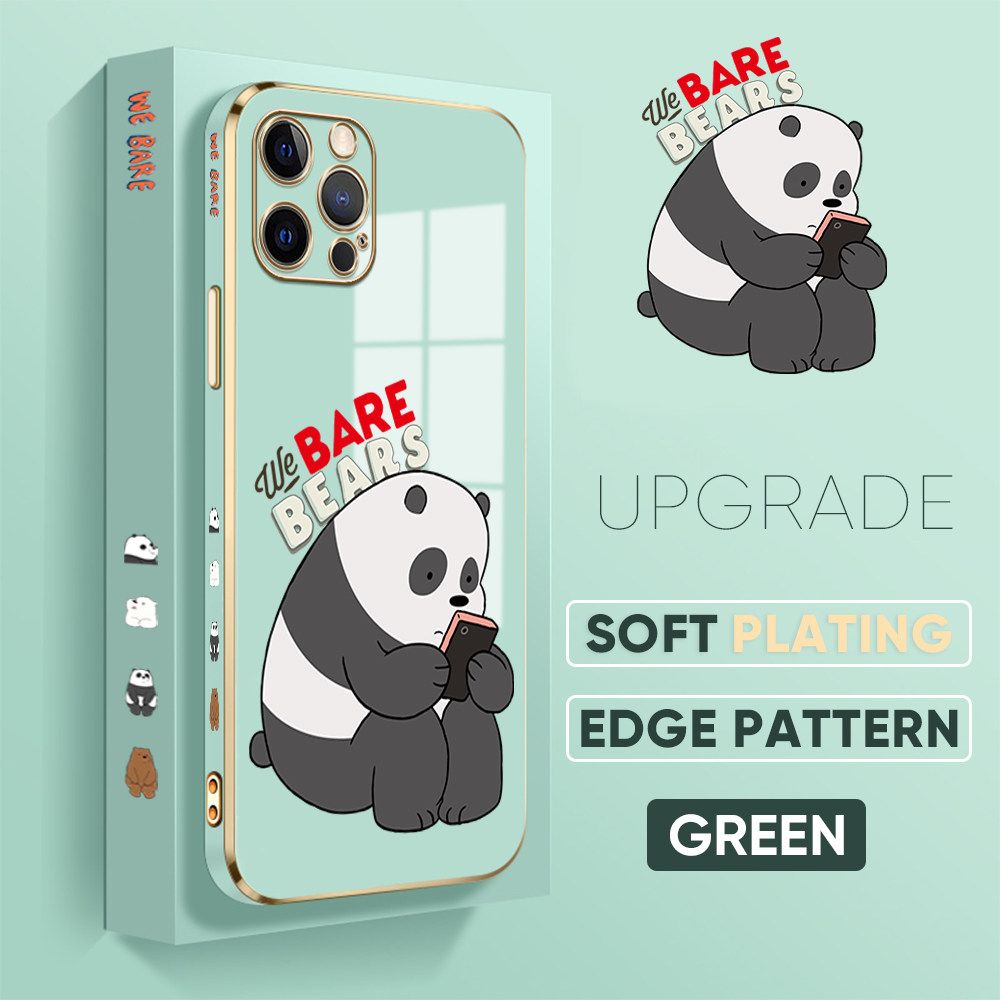 TA for iPhone 12 Pro Back Cover + Free Lanyard Panda Reading Luxury 6D Plating Case Side Pattern Soft Silicone Square Phone Cases