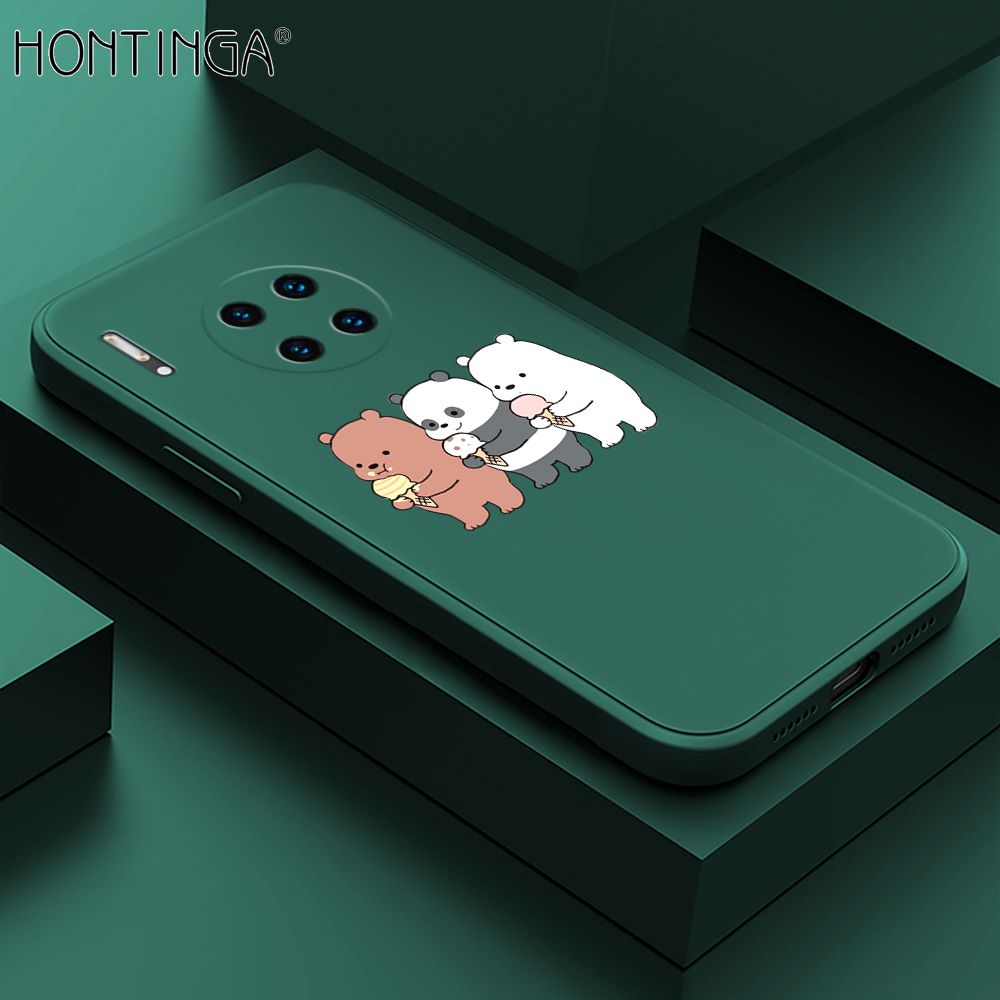 Hontinga for Huawei Mate 30 Pro Case Cute Cartoon Bear  Phone Case Soft Square Edge Silicone Cases Full Lens Cover Shockproof Protection Cover