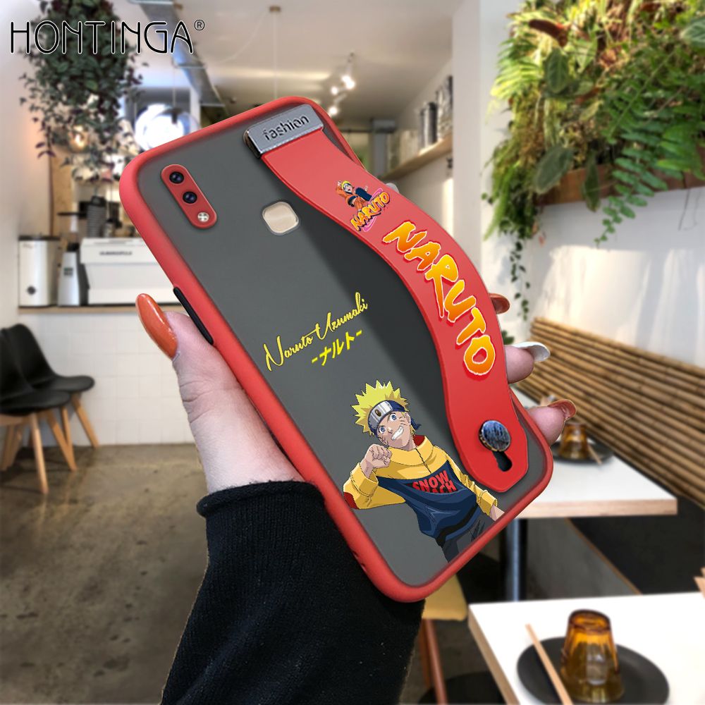 Hontinga for Vivo Y85 Back Cover With Wristband Uzumaki Naruto Phone Casee Full Lens Protection Thin Frosted Cases