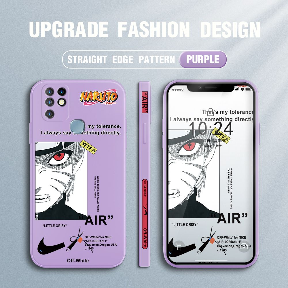 Jizetin for Infinix Hot 10 Case Side Design Phone Cover Anime Uzumaki Naruto Cover Square Edge Pattern Liquid Silicone Trend Case