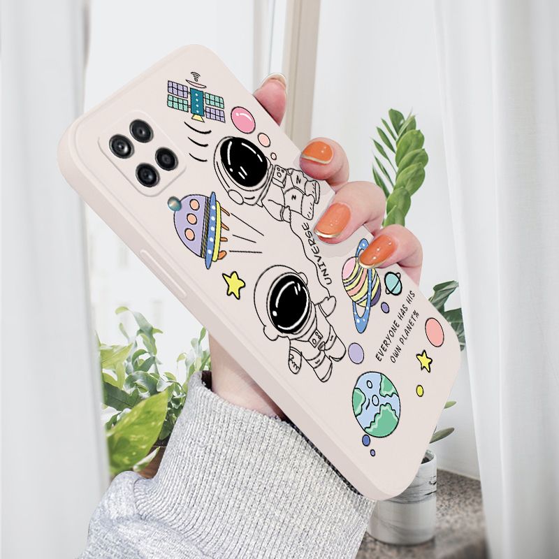 AMORVOR for Samsung Galaxy A12 5G/4G M12 Back Cover Cartoon Cute Astronaut Side design Soft Case Liquid Silicone Phone Cases