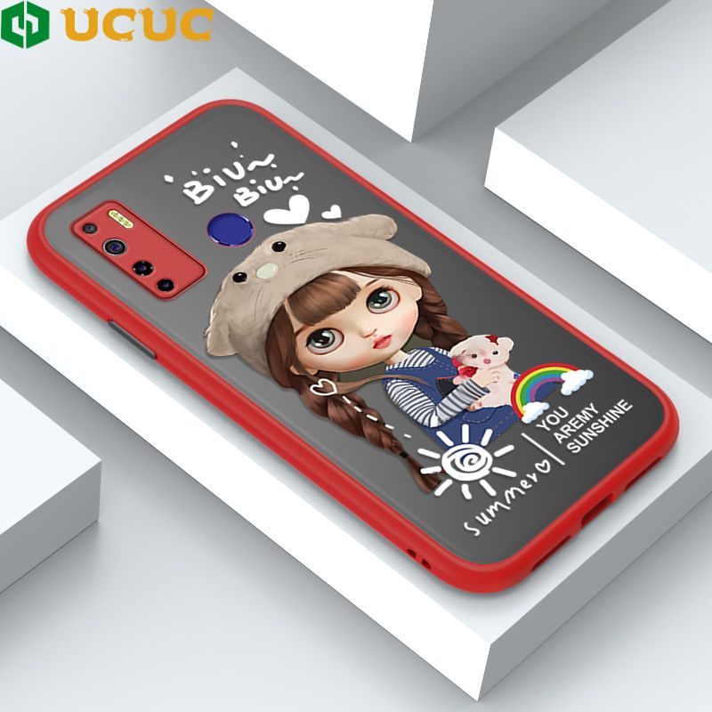 UCUC for Tecno Camon 15 Back Cover Rainbow Lovely Girls Frosted Transparent Hard Phone Case Thin Shockproof Full Cover Camera Protect Case