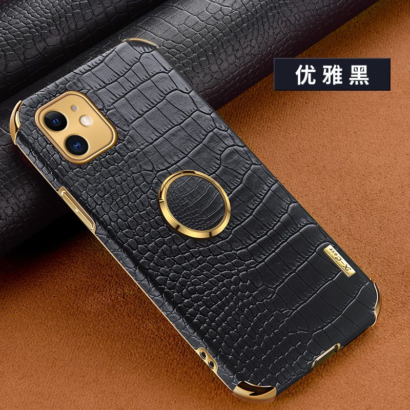 Luxury Plated Crocodile Pattern Leather Holder Phone Case For iPhone 11 Magentic Car Ring Stand Cover